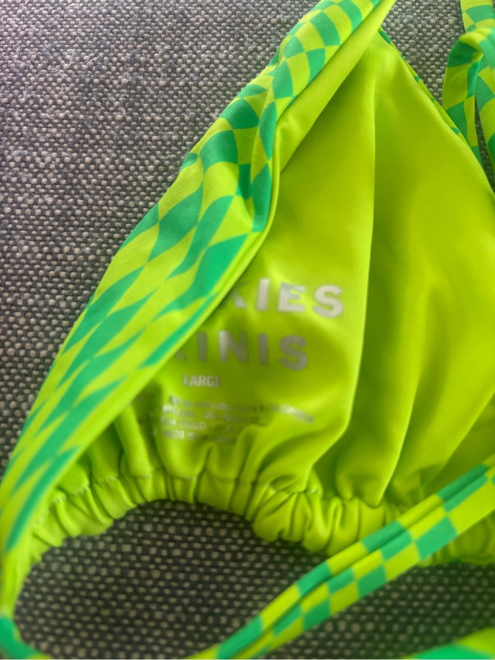 Frankie's Bikinis Morrison neon Green Checker Tie-Side Triangle ganja girl - Picture 5 of 5